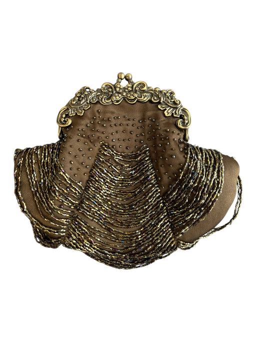 No Brand Brown Sateen Beads Twist Close Evening Chain Bag Brown / Small