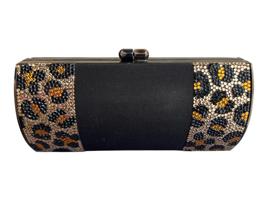 Stuart Weitzman Black, Amber & gold Sateen Beaded Twist Close Oblong Bag Black, Amber & gold / Small