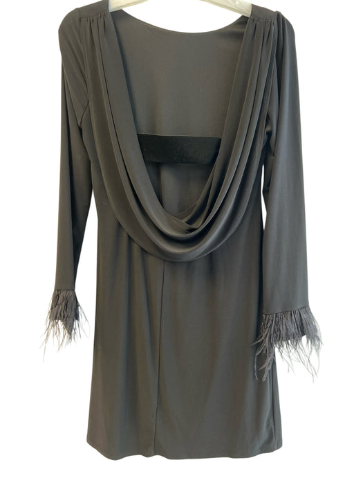 Jay Godfrey Size 10 Black Polyester Lined Feather detail Open Back Dress Black / 10