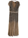 Adrianna Papell Size 14 Tan V Neck Short Sleeve Back Zip Lined Beaded Gown Tan / 14