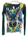 Petite Pois Size Large Green & Multi Nylon Scoop Neck Long Sleeve Lined Top Green & Multi / Large