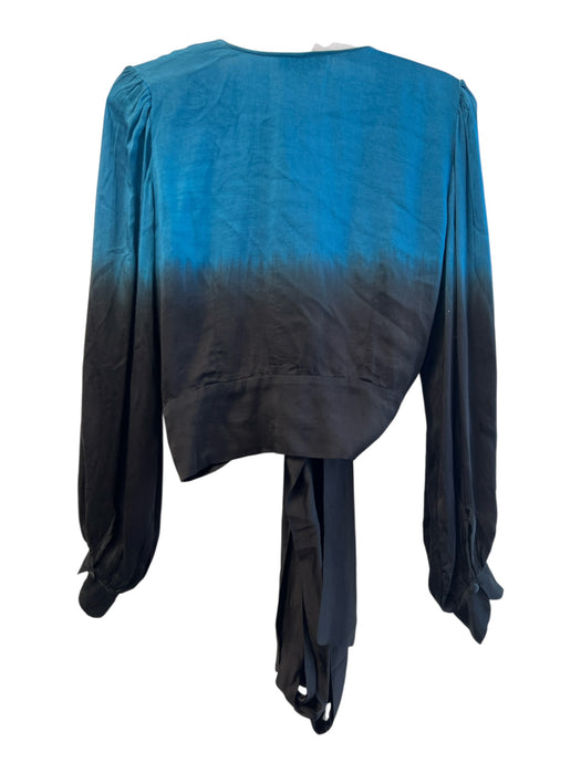 Karina Grimaldi Size Medium Teal & Black Silk Blend Tye Dye Long Sleeve Wrap Top Teal & Black / Medium