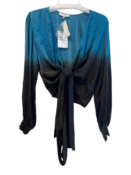 Karina Grimaldi Size Medium Teal & Black Silk Blend Tye Dye Long Sleeve Wrap Top Teal & Black / Medium