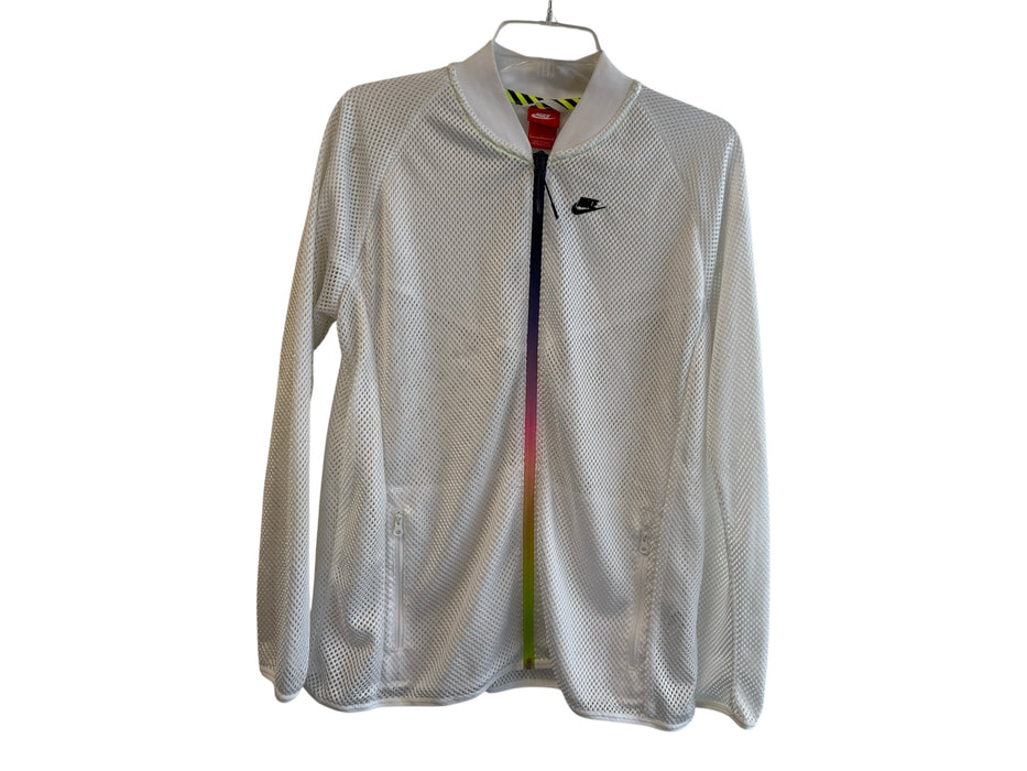 Nike Size Large White Mesh Long Sleeve Front Zip Zip Pocket Jacket White / Large