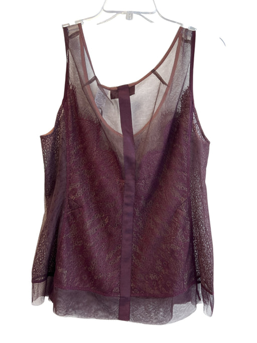 Byron Lars Size 10 Wine Nylon Blend Sleeveless Scoop Neck Mesh Accent Tank Top Wine / 10