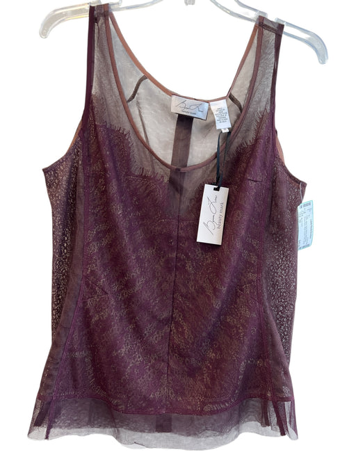 Byron Lars Size 10 Wine Nylon Blend Sleeveless Scoop Neck Mesh Accent Tank Top Wine / 10