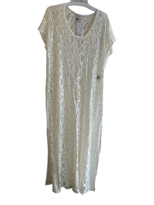 Pia Rossini White No Fabric Tag Spangles Scoop Neck Cap Sleeve Loungewear White