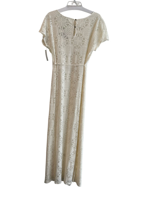 Lilka Size Medium Cream No Fabric Tag Cap Sleeve Wide Neck Embroidered Dress Cream / Medium