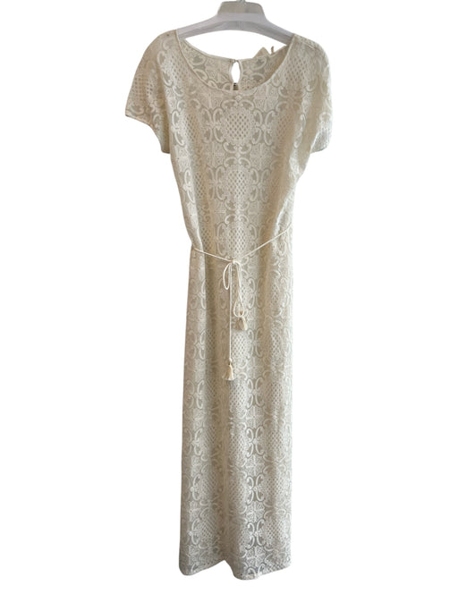 Lilka Size Medium Cream No Fabric Tag Cap Sleeve Wide Neck Embroidered Dress Cream / Medium