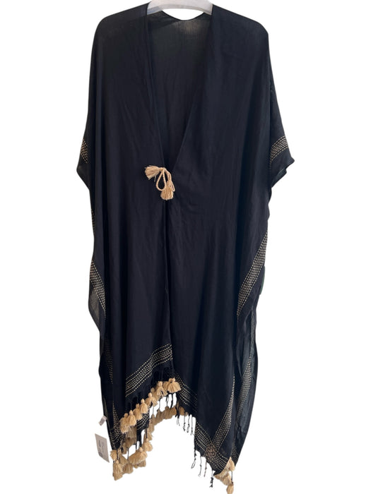 Interior Revival Size One Size Black & Tan Viscose Tassel Open Front Kimono Black & Tan / One Size