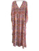 Neiman Marcus Red & Multi Polyester All Over Print V Neck & Back Long Loungewear Red & Multi