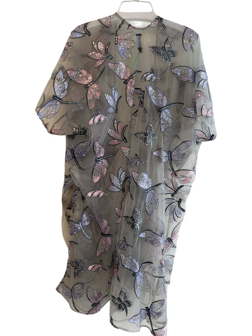 Berek Size Medium gray & pink Polyester Sequins Butterflies Open Front Coverup gray & pink / Medium