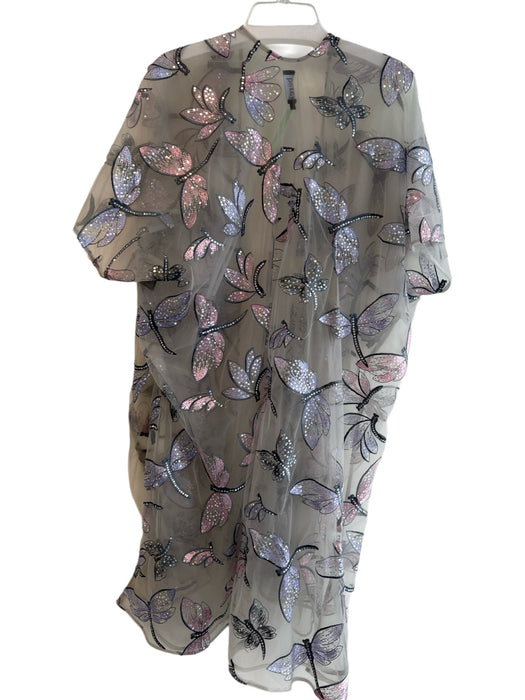 Berek Size Medium gray & pink Polyester Sequins Butterflies Open Front Coverup gray & pink / Medium