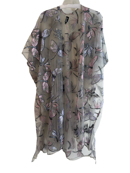 Berek Size Medium gray & pink Polyester Sequins Butterflies Open Front Coverup gray & pink / Medium