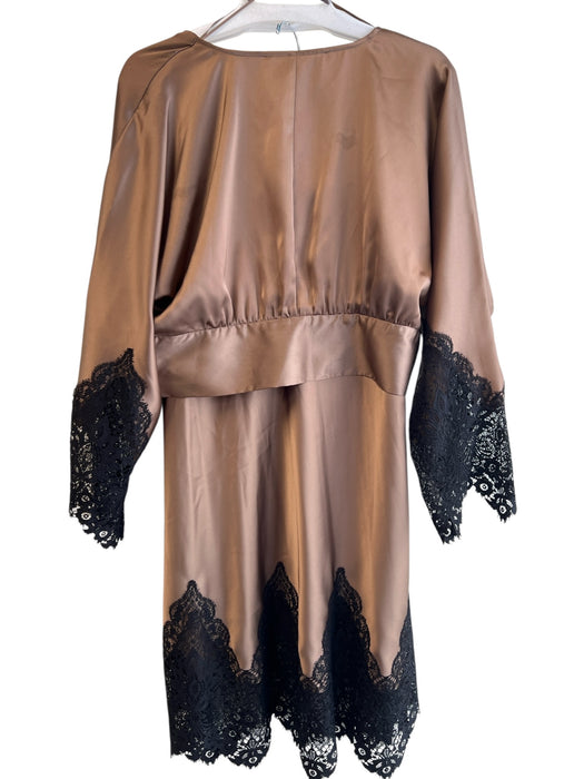 Zara Size medium/large Chocolate & Black Polyester Lace Accents V Neck Skirt Set Chocolate & Black / medium/large