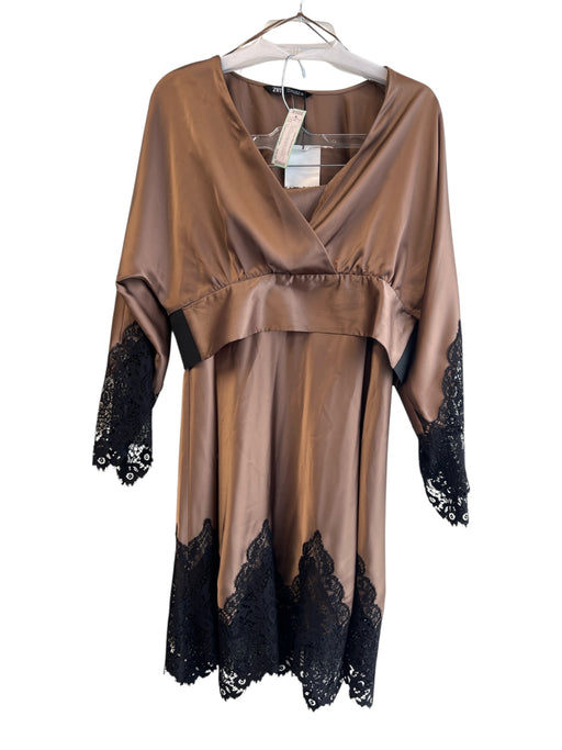 Zara Size medium/large Chocolate & Black Polyester Lace Accents V Neck Skirt Set Chocolate & Black / medium/large