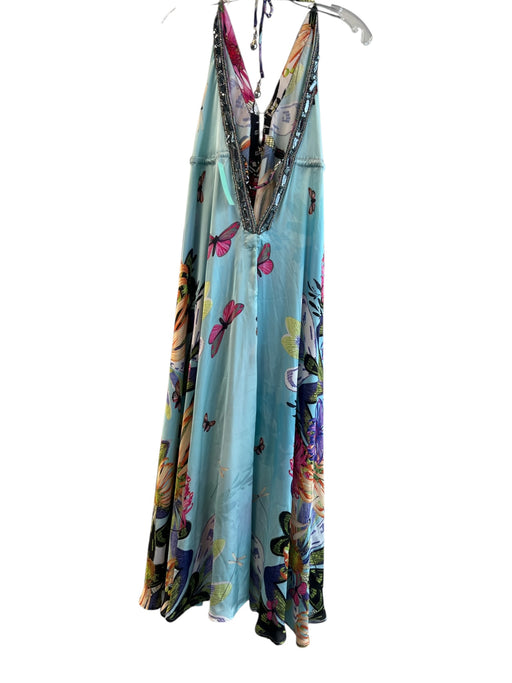 Kareena's Size One Size Aqua & Multi No Fabric Tag Floral Halter V Neck Dress Aqua & Multi / One Size