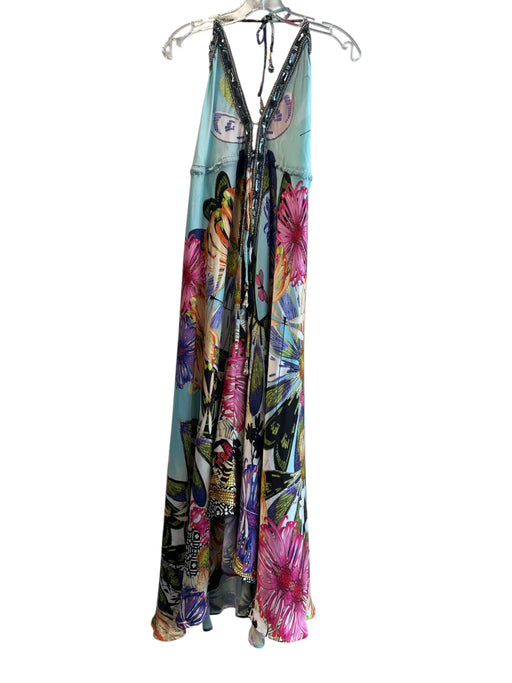 Kareena's Size One Size Aqua & Multi No Fabric Tag Floral Halter V Neck Dress Aqua & Multi / One Size