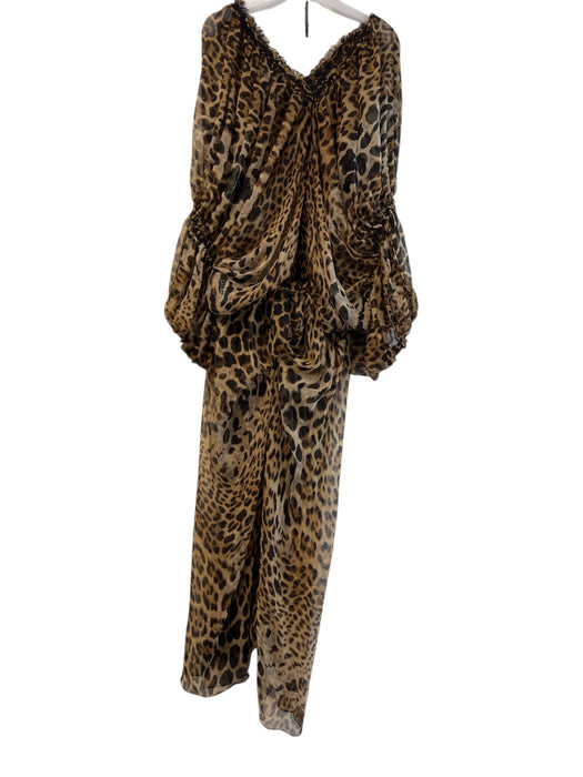 Saint Laurent Paris Size Medium Brown & Black Silk Animal Print Jumpsuit Brown & Black / Medium