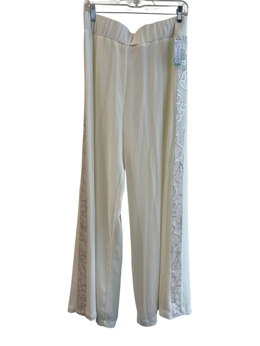 Miarte Size 2 White Polyester Stretch Waist Side Stripe Lined Wide Leg Pants White / 2