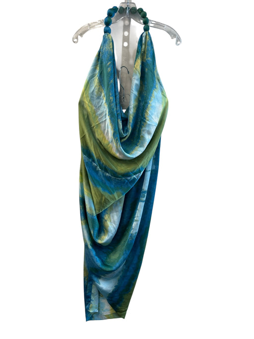 Luxxel Size Small Blue & Green Polyester Wrap Skirt Asymetric Drape Skirt Blue & Green / Small