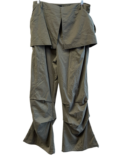 Zara Size M Green Polyester High Rise Elastic Waist Snap Detail Wide Leg Pants Green / M