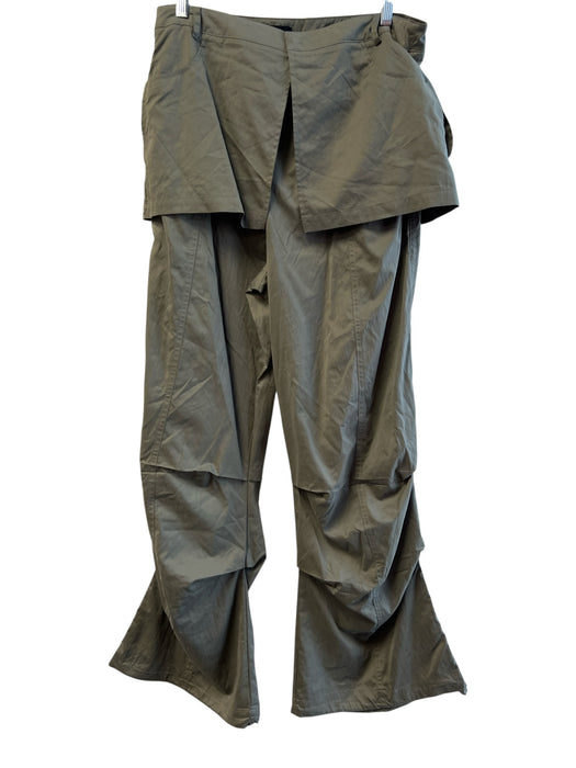 Zara Size M Green Polyester High Rise Elastic Waist Snap Detail Wide Leg Pants Green / M