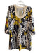 Trina Turk Size Est L Black & Yellow 100% Silk Long Sleeve Floral Dress Black & Yellow / Est L