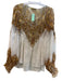Quente Size Est L White & Brown No Fabric Tag Long Sleeve Abstract Detail Top White & Brown / Est L