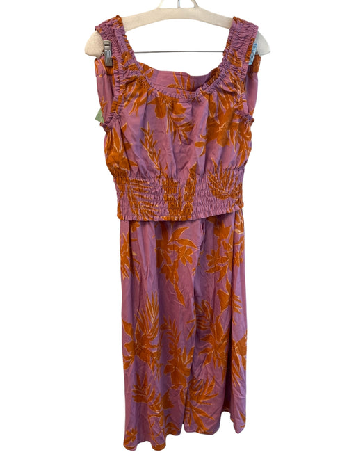 Bila 77 Size Medium Lavender & Orange Rayon Zip Fly Crop Top Wide Leg Pant Set Lavender & Orange / Medium