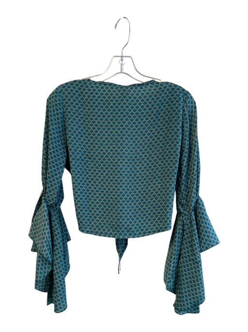 Raga Size Medium Teal Blue Polyester Deep V Neck All Over Print Crop Top Top Teal Blue / Medium