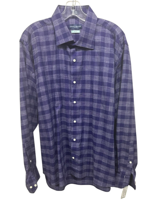 Peter Millar Size XL Purple & White Cotton Plaid Button Down Long Sleeve Shirt Purple & White / XL