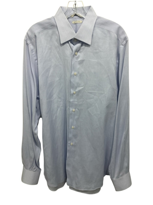 Suitsupply Size 17.5 White & Blue Cotton All Over Print Men's Long Sleeve Shirt White & Blue / 17.5