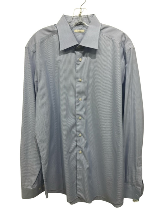 Suitsupply Size 17.5 White & Blue Cotton Striped Button Down Long Sleeve Shirt White & Blue / 17.5