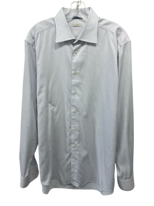 Suitsupply Size 17.5 White & Blue Cotton Striped Button Down Long Sleeve Shirt White & Blue / 17.5