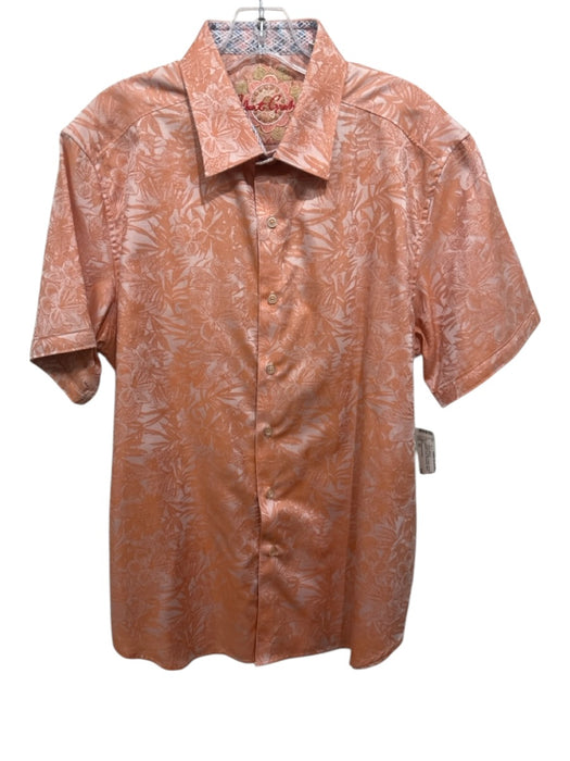 Robert Graham Size XL Orange & White Cotton All Over Print Men's Short Sleeve Orange & White / XL