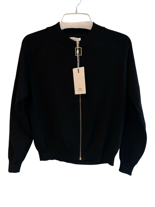 Paris Et Moi Size Est M Black Missing Fabric Tag Knit Zip Up Long Sleeve Sweater Black / Est M