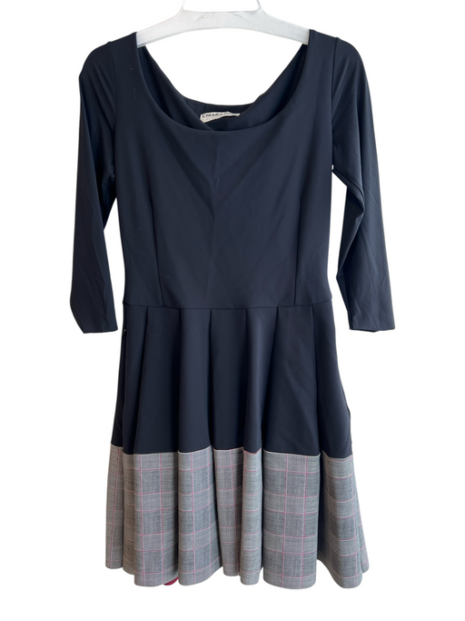 Chiara Boni Size 44 Black Polymide Blend Mixed Fabric Solid Houndstooth Dress Black / 44