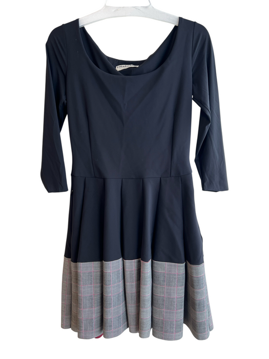 Chiara Boni Size 44 Black Polymide Blend Mixed Fabric Solid Houndstooth Dress Black / 44