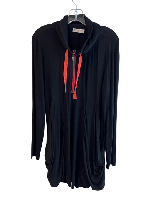Patrizia Luca Size L Black Rayon & Spandex Contrast Drawstring Quarter Zip Dress Black / L