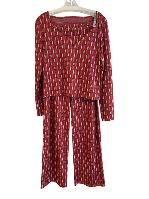 No label Size Est M Red & Multi No Fabric Tag Long Sleeve Elastic Waist Pant Set Red & Multi / Est M