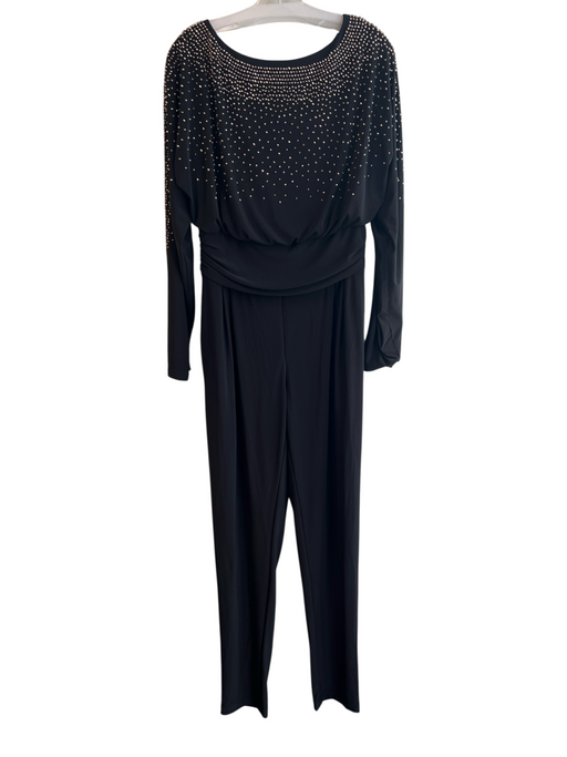 Joseph Ribkoff Size 10 Black Polyester Long Sleeve Bedazzled Back Zip Jumpsuit Black / 10