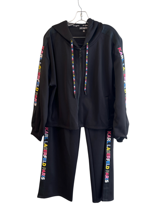 Karl Lagerfeld Size M/L Black Polyester Long Sleeve seam detail Hooded Pants Set Black / M/L