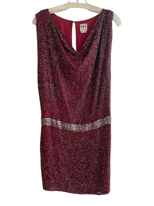 Haute Hippie Size M Red & Silver Silk Sleeveless Beaded Design Cowl Neck Dress Red & Silver / M