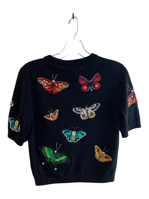 Alice & Olivia Size M Black & Multi Wool Short Sleeve Butterfly details Knit Top Black & Multi / M