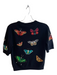 Alice & Olivia Size M Black & Multi Wool Short Sleeve Butterfly details Knit Top Black & Multi / M