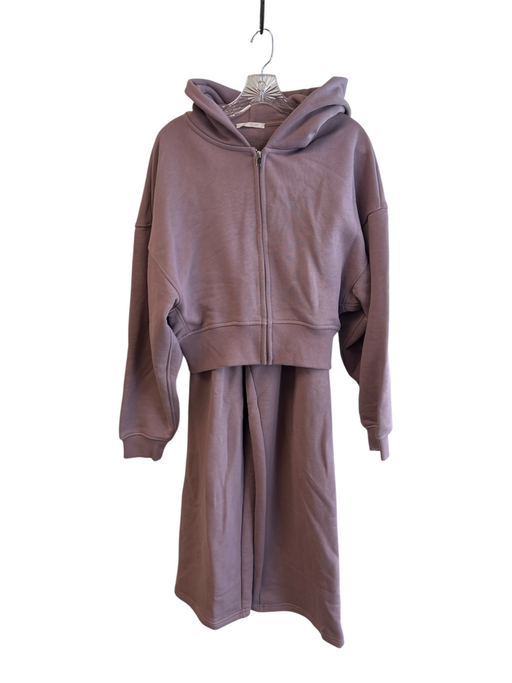 Zara Size M/L Purple Cotton Hood High Rise Zip Up Wide Leg Pant Set Purple / M/L