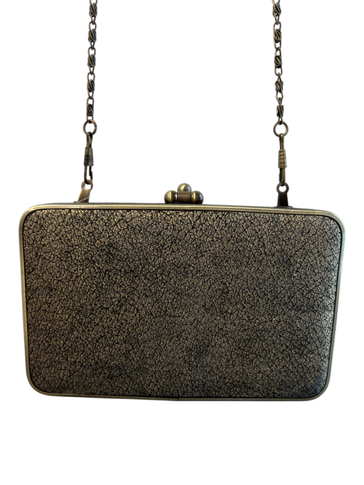 No Brand Black & Bronze Leather & Brass Snap Closure Rectangle Color Block Bag Black & Bronze / Mini