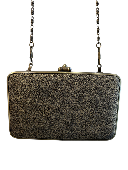 No Brand Black & Bronze Leather & Brass Snap Closure Rectangle Color Block Bag Black & Bronze / Mini