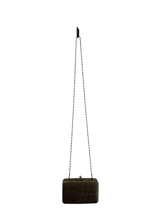 No Brand Black & Bronze Leather & Brass Snap Closure Rectangle Color Block Bag Black & Bronze / Mini